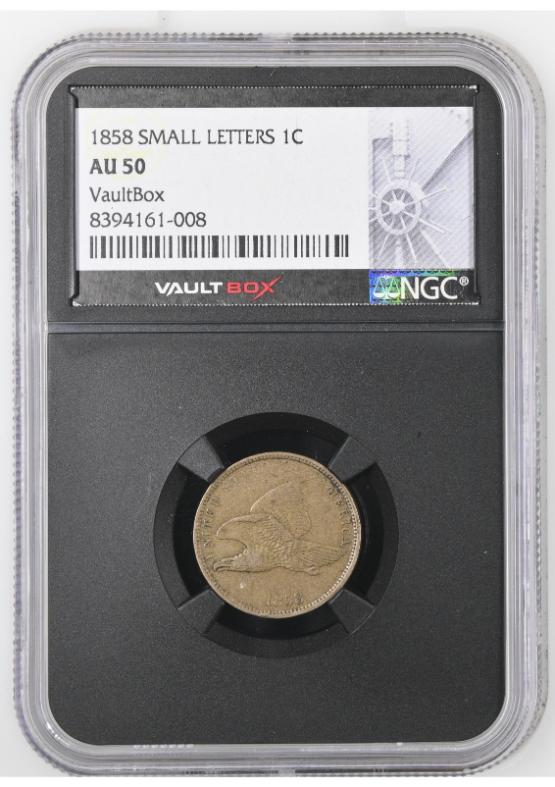1858 SMALL LETTERS 1C NGC AU50 FRONT