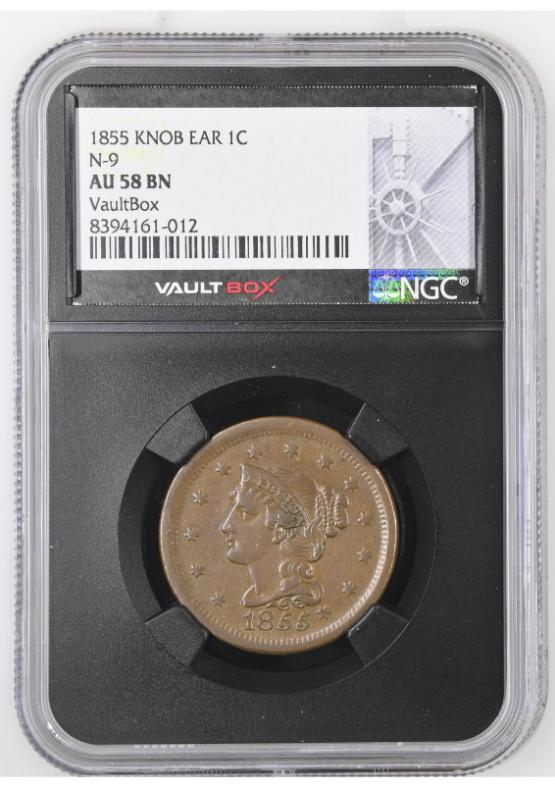 1855 KNOB EAR 1C N-9 NGC AU58BN FRONT