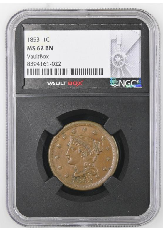 1853 1C NGC MS62BN FRONT