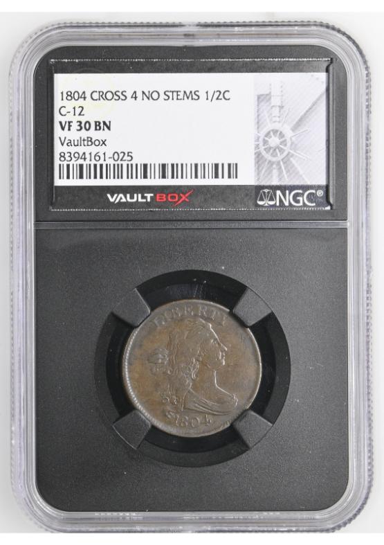 1804 CROSS 4 NO STEMS 1/2C C-12 NGC VF30BN FRONT