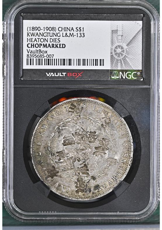 (1890-1908) CHINA S$1 KWANGTUNG L&M-133 HEATON DIES NGC CHOPMARKED FRONT