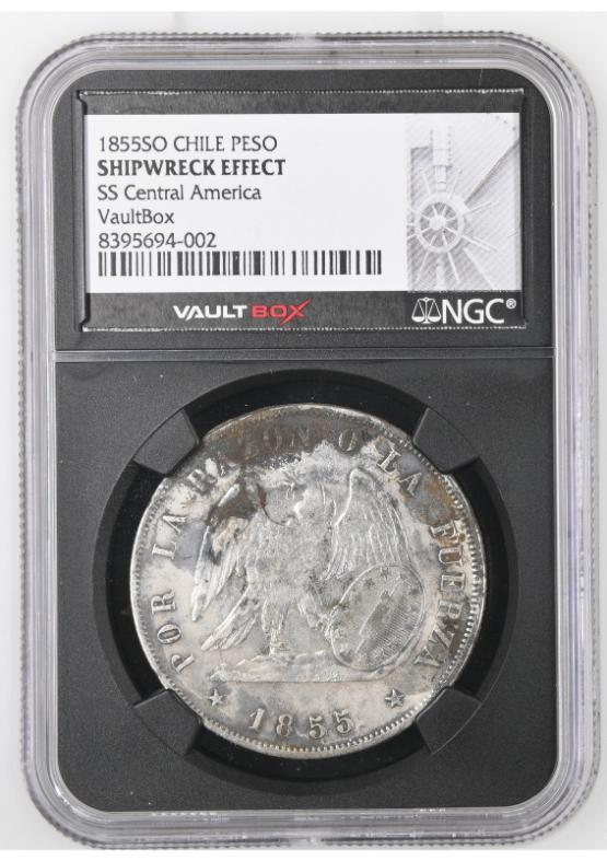 1855SO CHILE PESO NGC SHIPWRECK EFFECT FRONT
