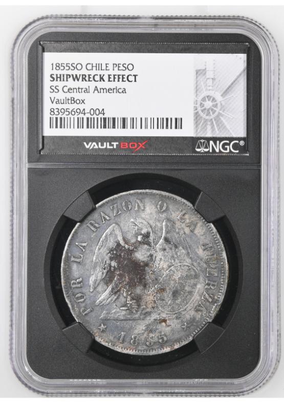 1855SO CHILE PESO NGC SHIPWRECK EFFECT FRONT