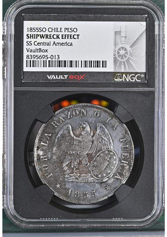 1855SO CHILE PESO NGC SHIPWRECK EFFECT FRONT
