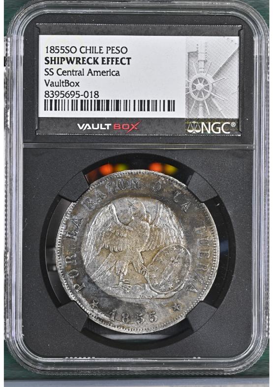 1855SO CHILE PESO NGC SHIPWRECK EFFECT FRONT