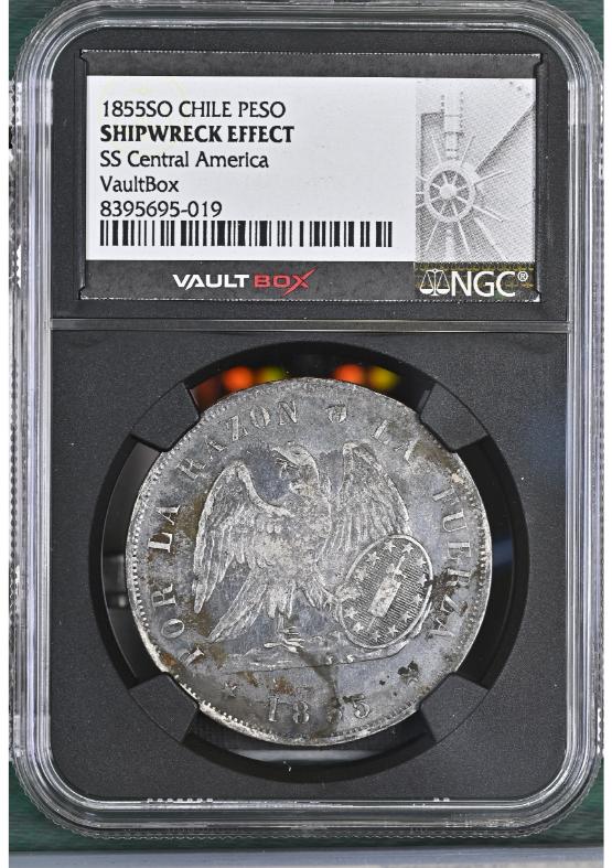 1855SO CHILE PESO NGC SHIPWRECK EFFECT FRONT