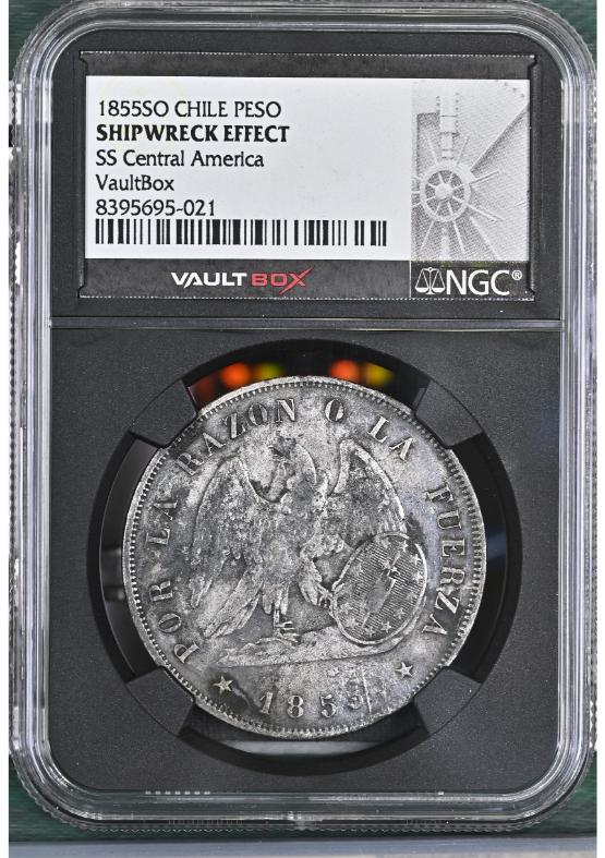 1855SO CHILE PESO NGC SHIPWRECK EFFECT FRONT
