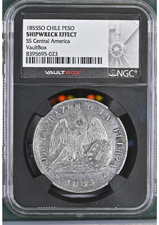 1855SO CHILE PESO NGC SHIPWRECK EFFECT FRONT