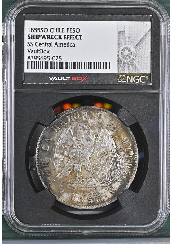 1855SO CHILE PESO NGC SHIPWRECK EFFECT FRONT