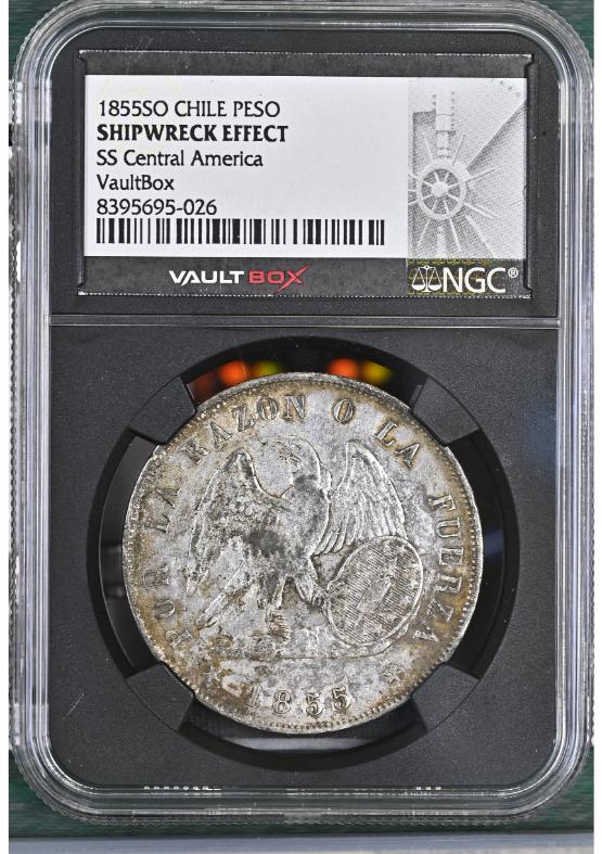 1855SO CHILE PESO NGC SHIPWRECK EFFECT FRONT