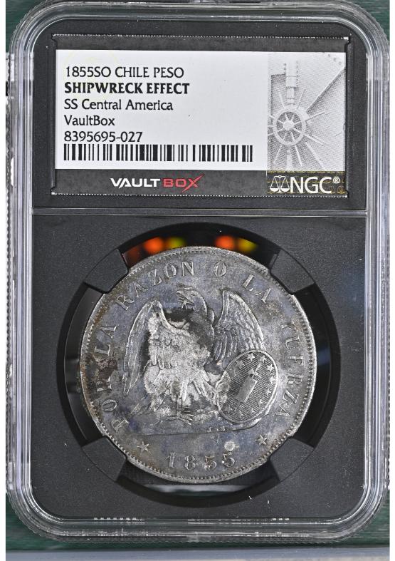 1855SO CHILE PESO NGC SHIPWRECK EFFECT FRONT