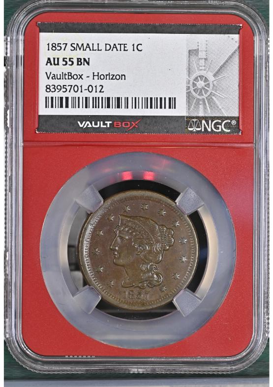 1857 SMALL DATE 1C NGC AU55BN FRONT