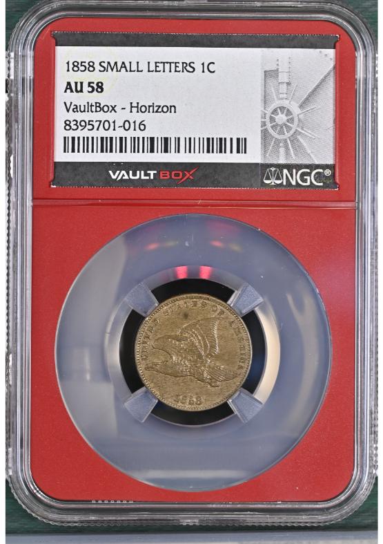 1858 SMALL LETTERS 1C NGC AU58 FRONT