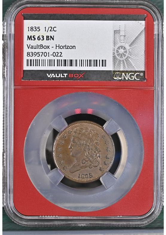1835 1/2C NGC MS63BN FRONT