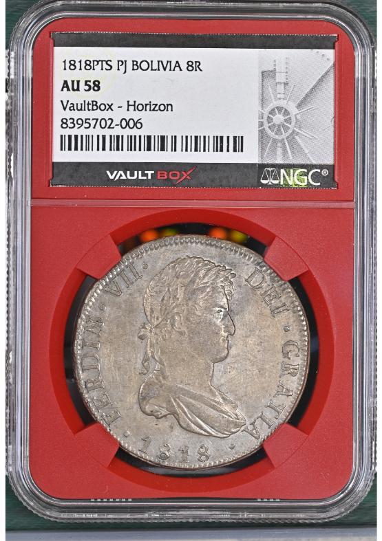 1818PTS PJ BOLIVIA 8R NGC AU58 FRONT