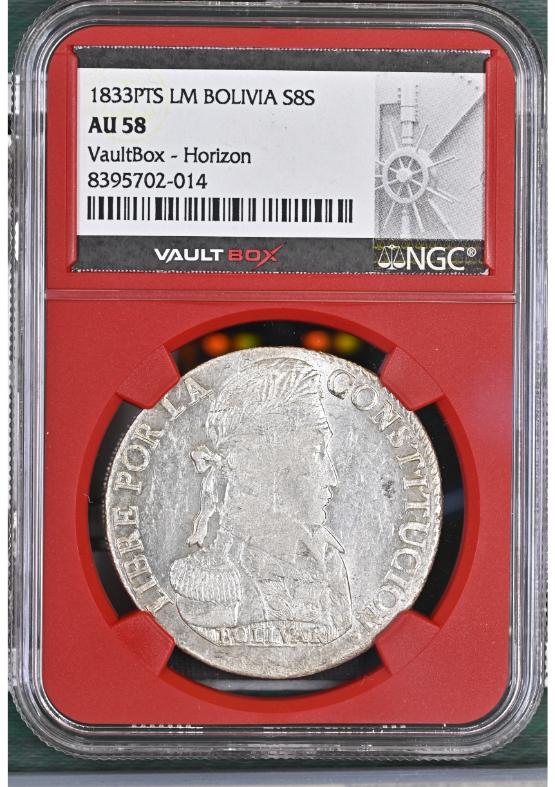 1833PTS LM BOLIVIA S8S NGC AU58 FRONT