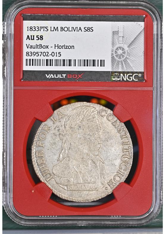 1833PTS LM BOLIVIA S8S NGC AU58 FRONT