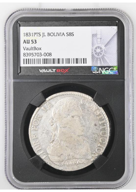 1831PTS JL BOLIVIA S8S NGC AU53 FRONT