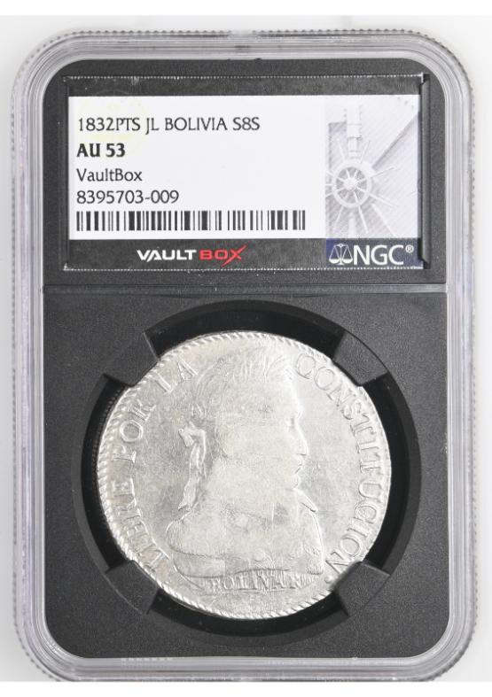 1832PTS JL BOLIVIA S8S NGC AU53 FRONT