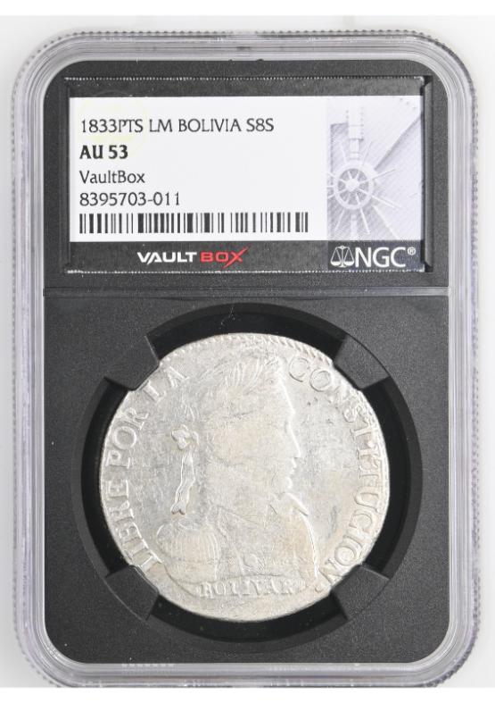 1833PTS LM BOLIVIA S8S NGC AU53 FRONT