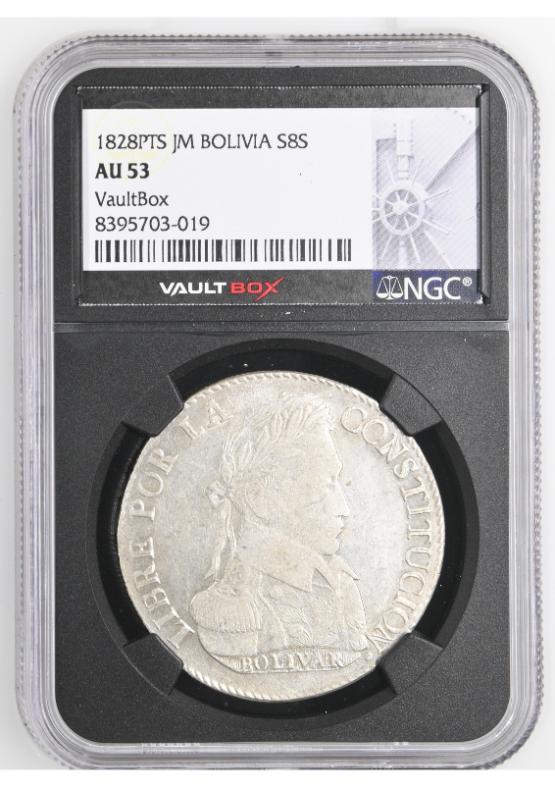 1828PTS JM BOLIVIA S8S NGC AU53 FRONT