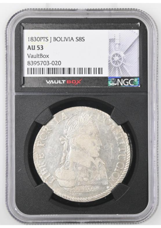 1830PTS J BOLIVIA S8S NGC AU53 FRONT
