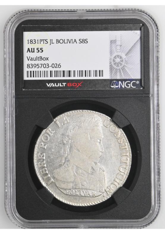 1831PTS JL BOLIVIA S8S NGC AU55 FRONT