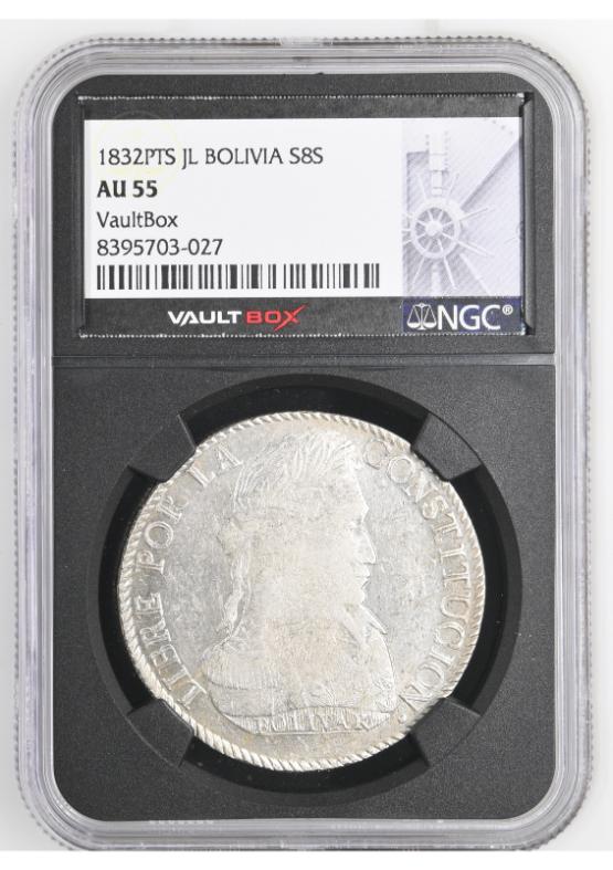1832PTS JL BOLIVIA S8S NGC AU55 FRONT