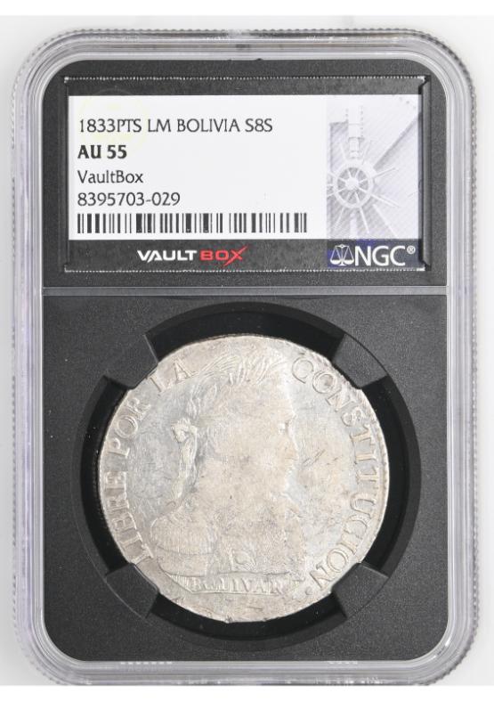 1833PTS LM BOLIVIA S8S NGC AU55 FRONT