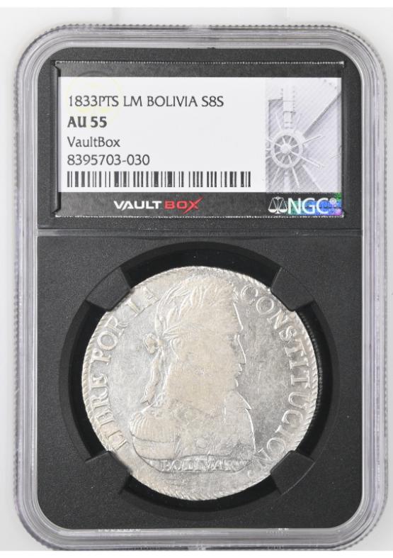 1833PTS LM BOLIVIA S8S NGC AU55 FRONT