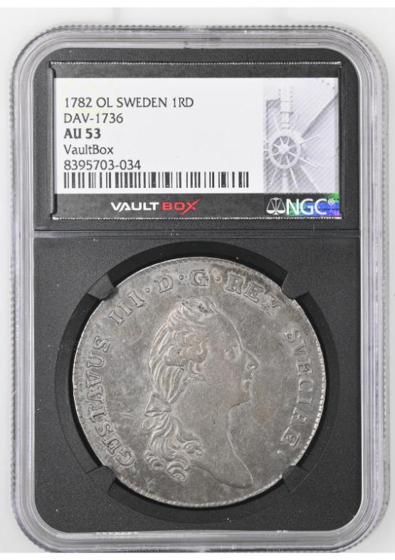 1782 OL SWEDEN 1RD DAV-1736 NGC AU53 FRONT