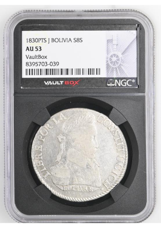 1830PTS J BOLIVIA S8S NGC AU53 FRONT