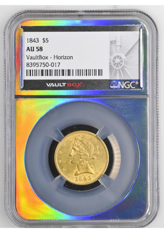 1843 G$5 NGC AU58 FRONT