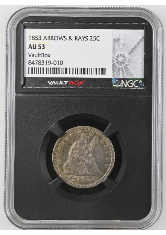 1853 ARROWS & RAYS 25C NGC AU53 FRONT