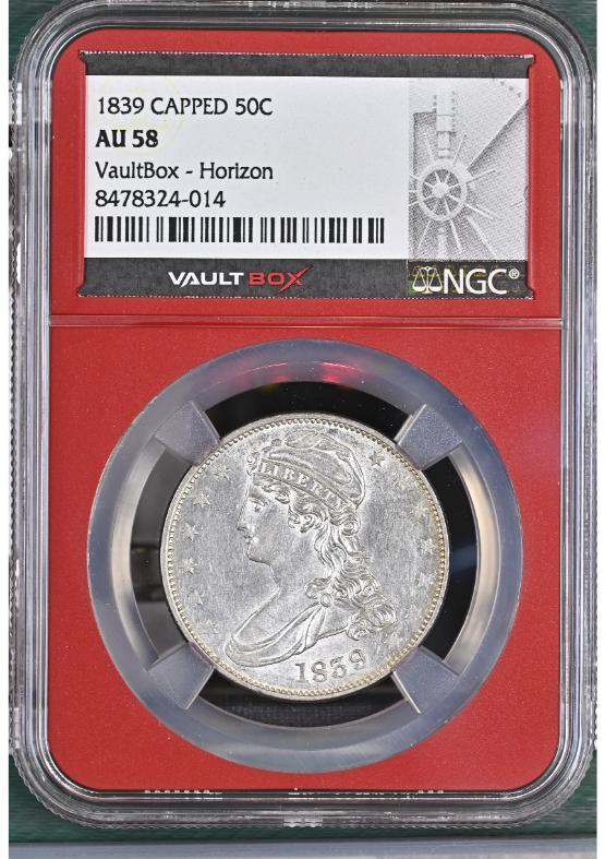 1839 CAPPED 50C NGC AU58 FRONT