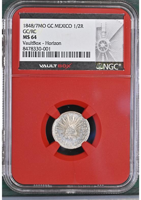 1848/7MO GC MEXICO 1/2R GC/RC NGC MS64 FRONT