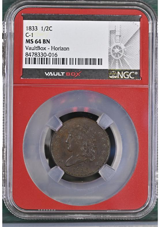 1833 1/2C C-1 NGC MS64BN FRONT