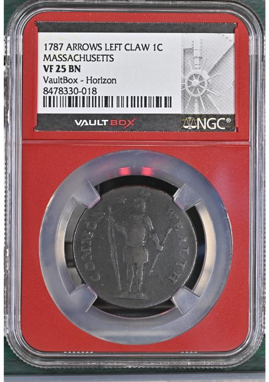 1787 ARROWS LEFT CLAW 1C MASSACHUSETTS NGC VF25BN FRONT