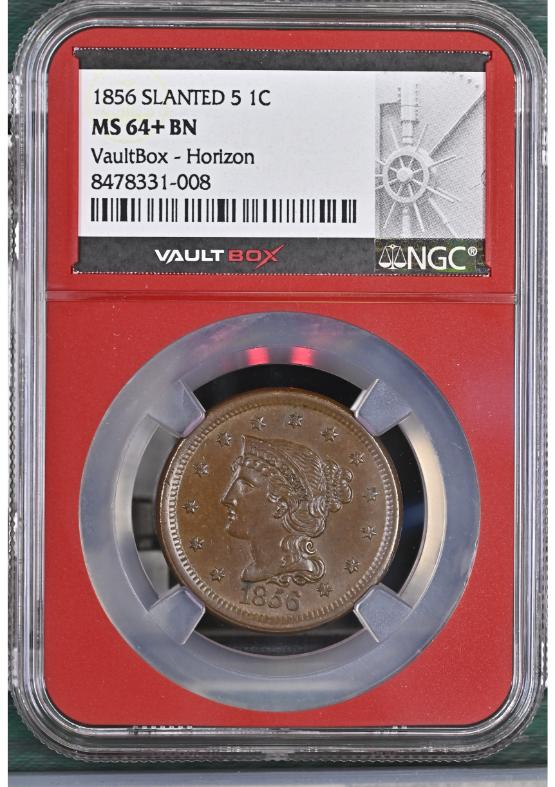1856 SLANTED 5 1C NGC MS64+BN FRONT