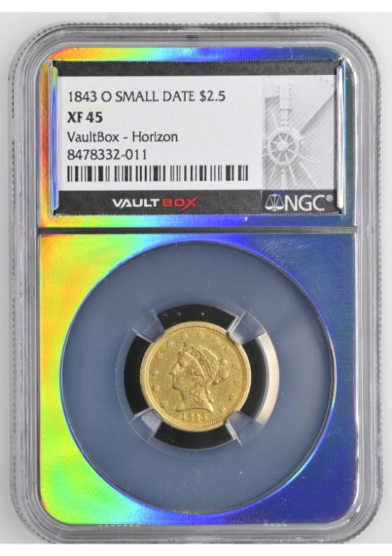 1843-O SMALL DATE G$2.5 NGC XF45 FRONT
