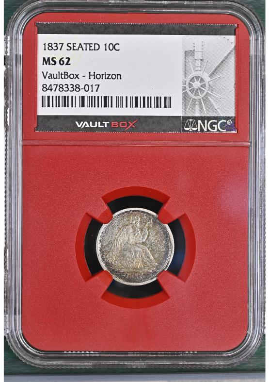 1837 SEATED 10C NGC MS62 FRONT