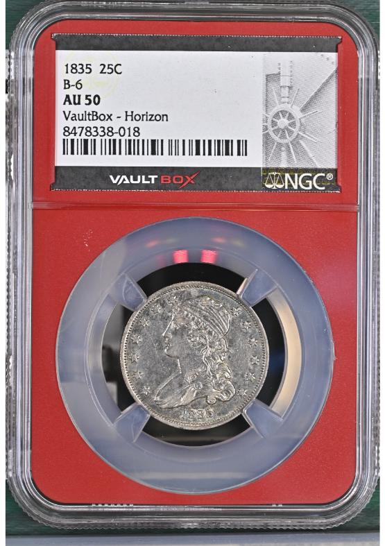 1835 25C B-6 NGC AU50 FRONT