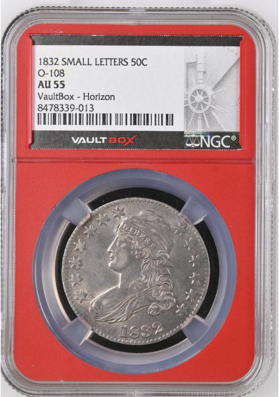 1832 50C SMALL LETTERS O-108 NGC AU55 FRONT