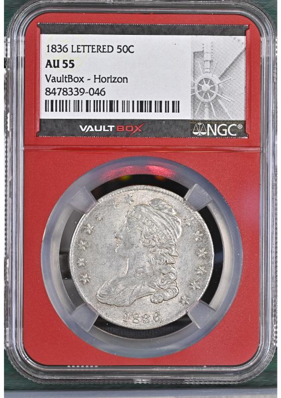 1836 LETTERED 50C NGC AU55 FRONT