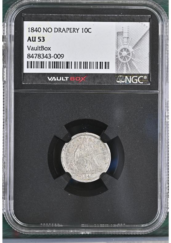 1840 NO DRAPERY 10C NGC AU53 FRONT