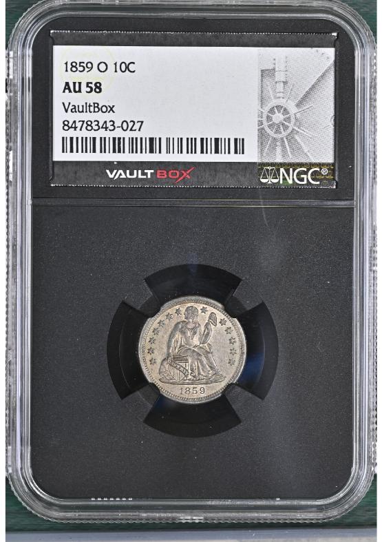 1859-O 10C NGC AU58 FRONT