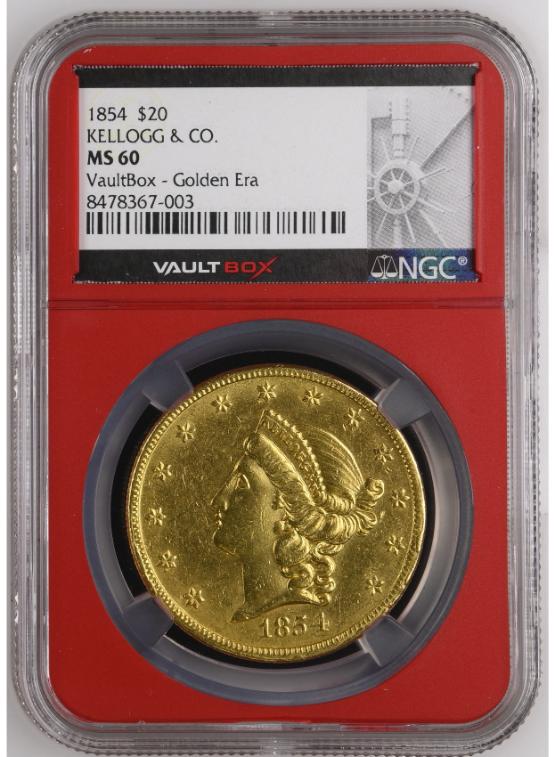 1854 G$20 KELLOGG & CO. NGC MS60 FRONT
