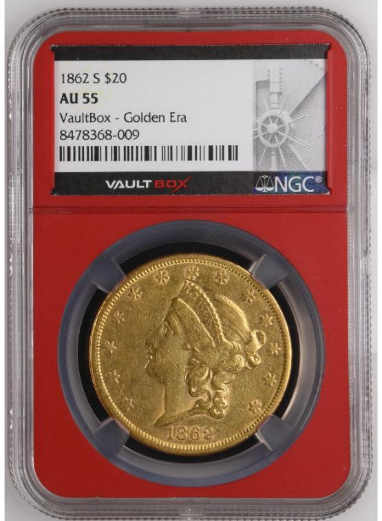 1862-S G$20 NGC AU55 FRONT
