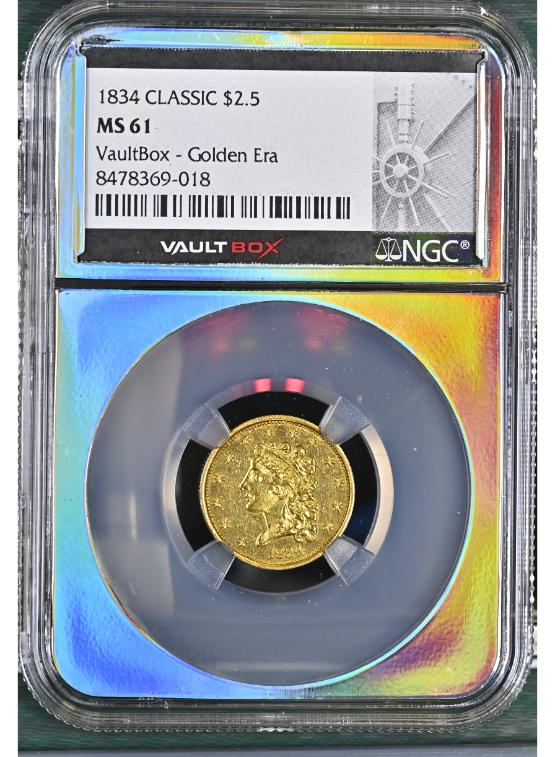 1834 G$2.5 CLASSIC NGC MS61 FRONT