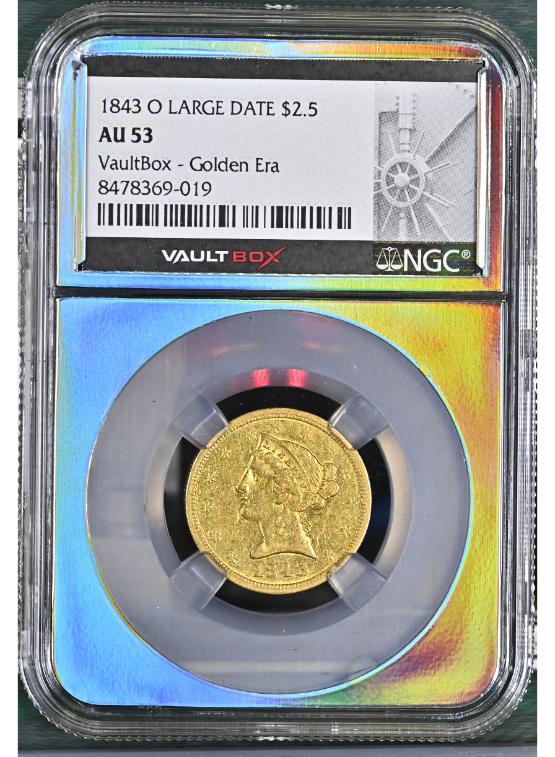 1843-O LARGE DATE G$2.5 NGC AU53 FRONT